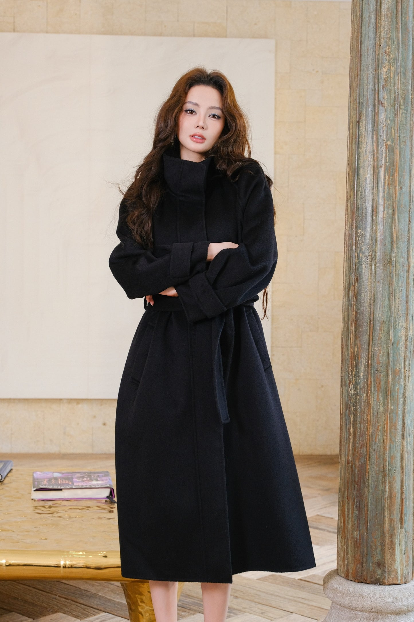 Maison Wester Black Single-Button Sleeveless Woolen Long Coat