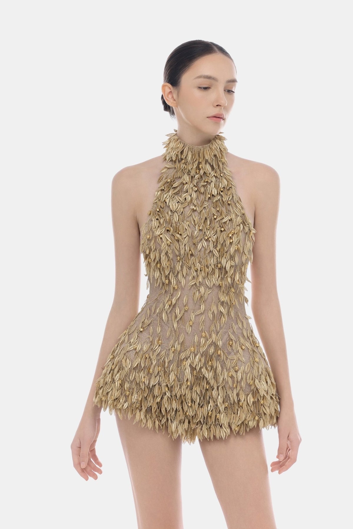 MONTSAND Gold Elegant Vintage High Neck Jumpsuit Top