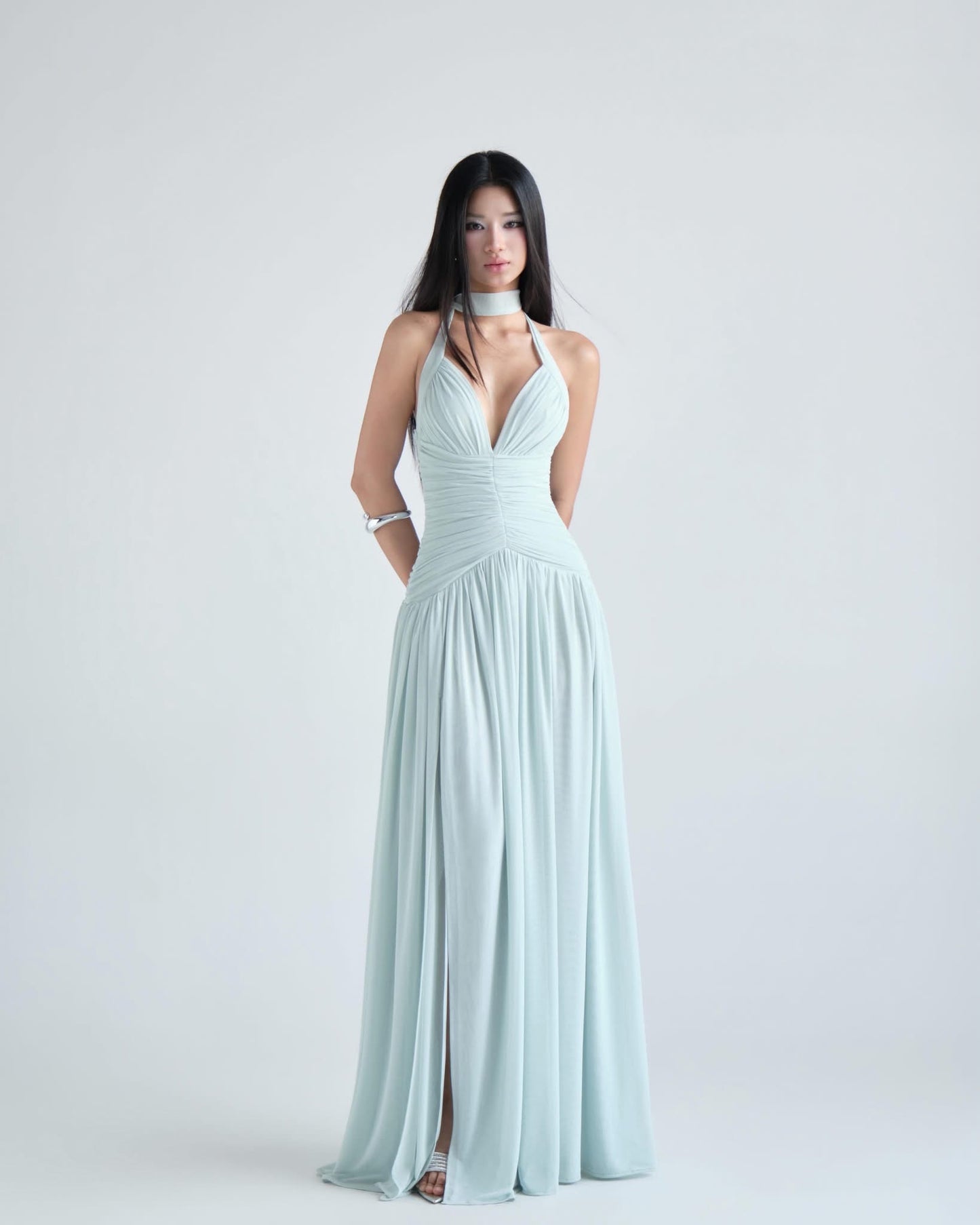 DELICIAE Blue Knit Posey Maxi Dress