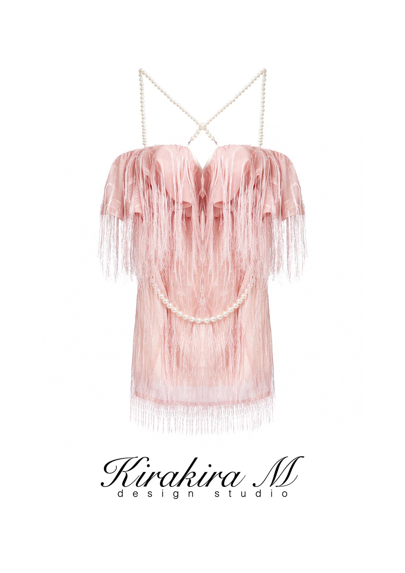 kirakira M Pink  Fringed Backless Gown mini Dress