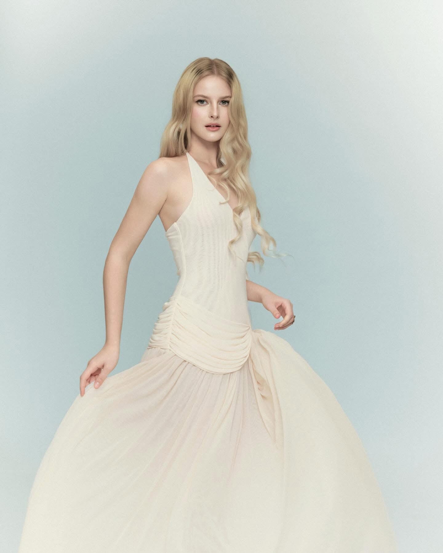 DELICIAE Cream Knit Lydia Maxi Dress