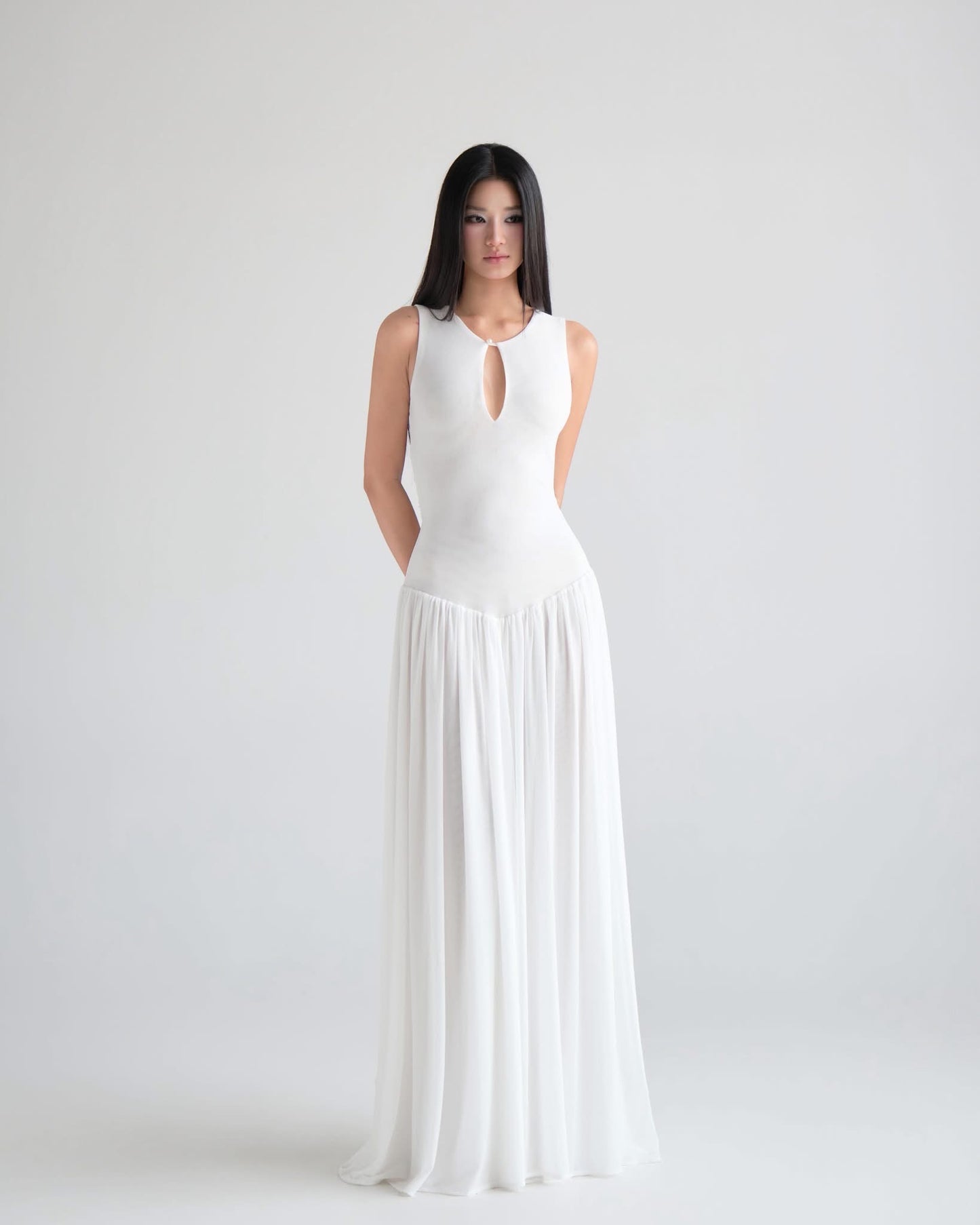 DELICIAE White Knit Mallow Maxi Dress