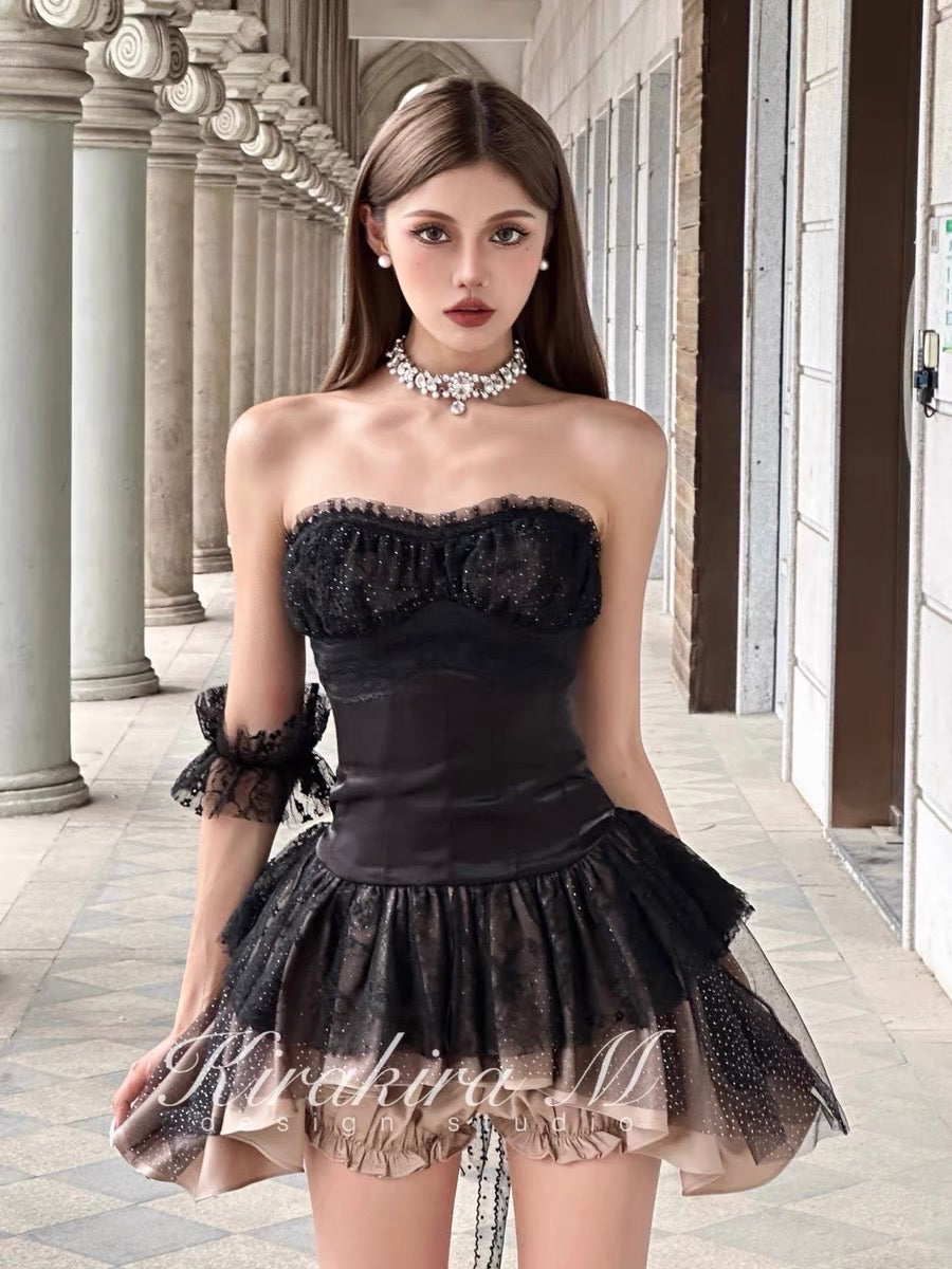 kirakira M Black Lace Waistband mini Dress Hadlyn kirakira M Black Lace Waistband mini Dress Hadlyn
