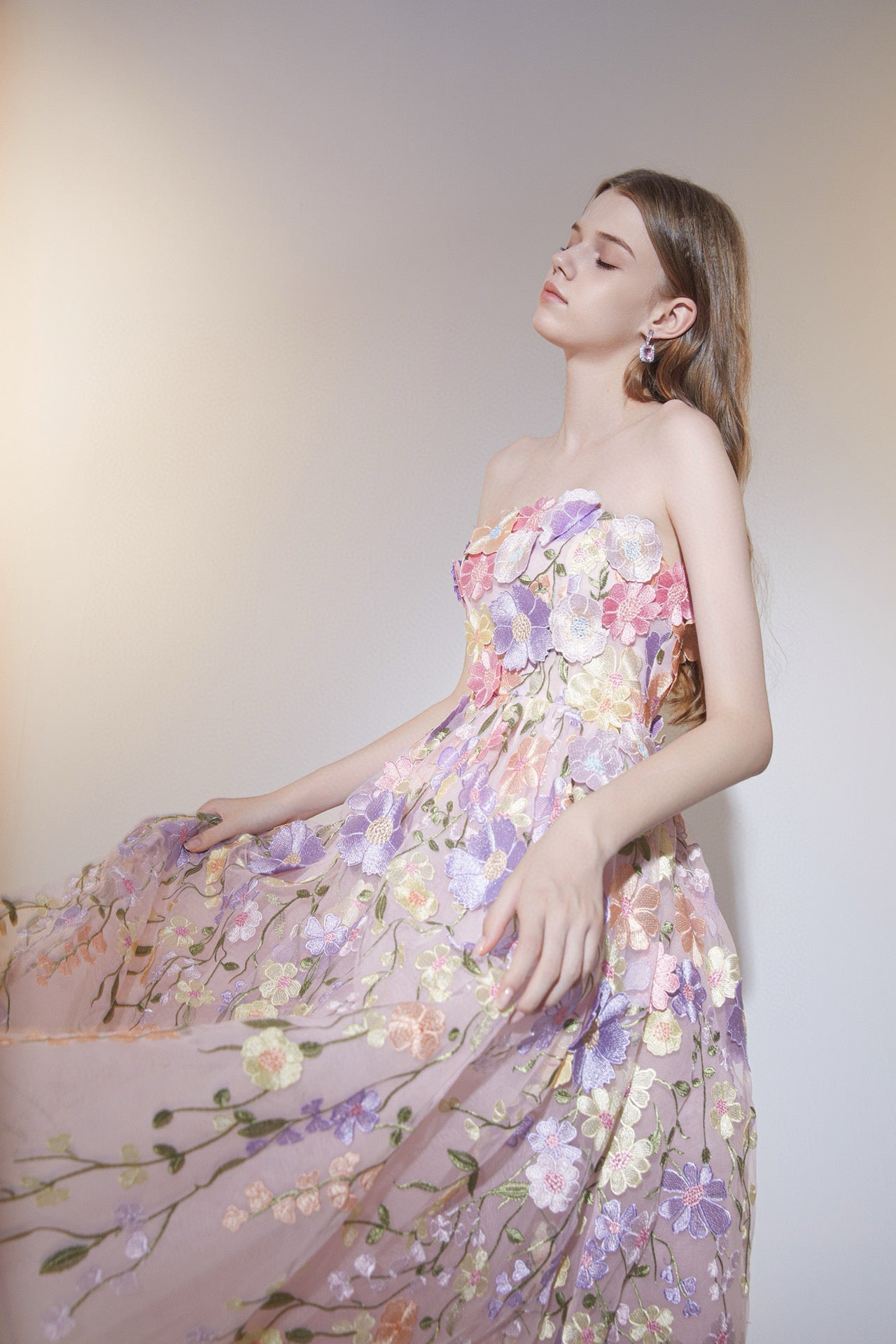 WARDROBE BY CHEN Pink mutlicolour flower midi dress