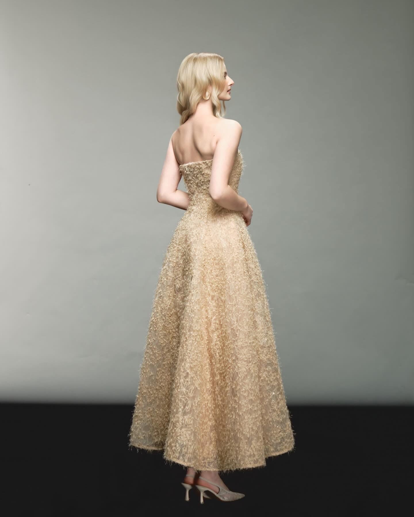 DELICIAE Gold Floral Cindy Maxi Dress