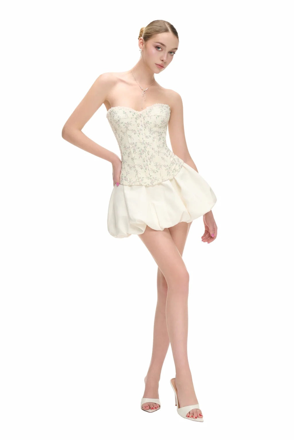 JUBIN Floral Lilac Top & WhiteSonnet Balloon Skirt