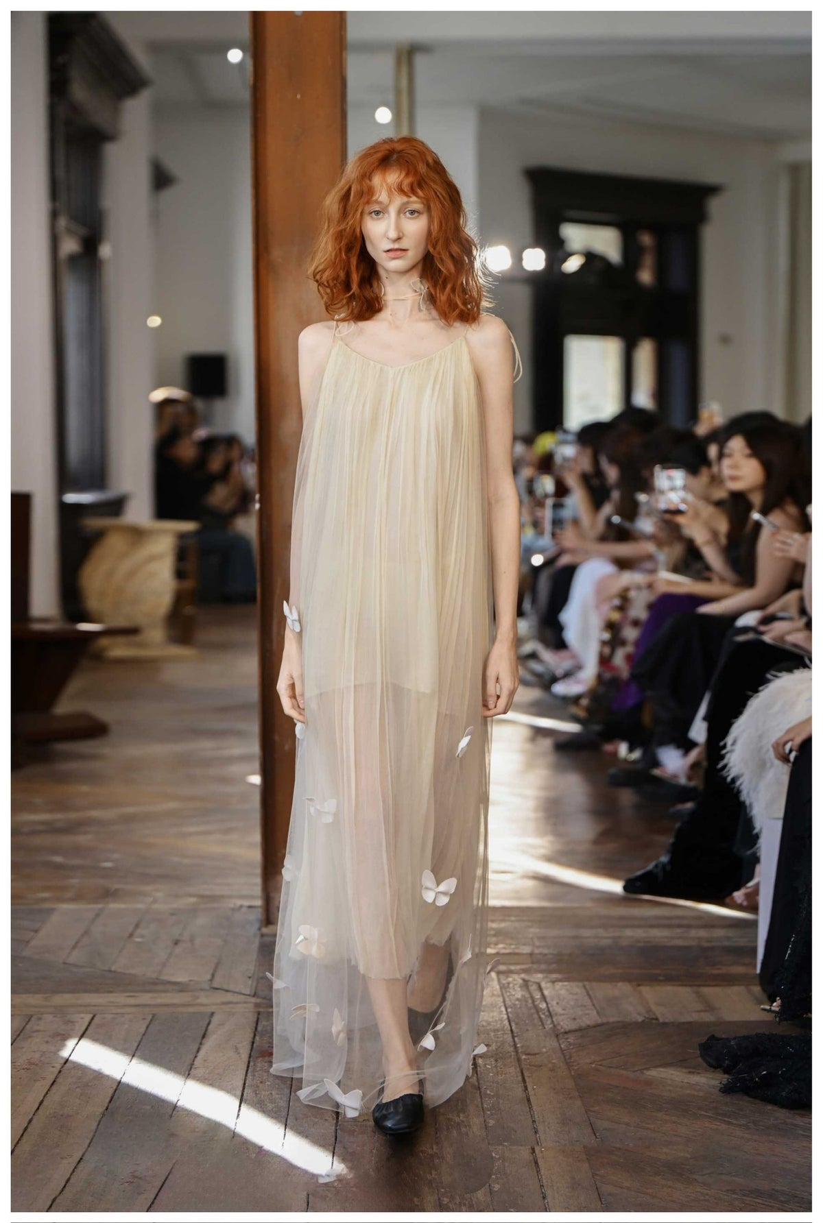 Nude Spaghetti Strap 3D Butterfly Tulle Maxi Dress