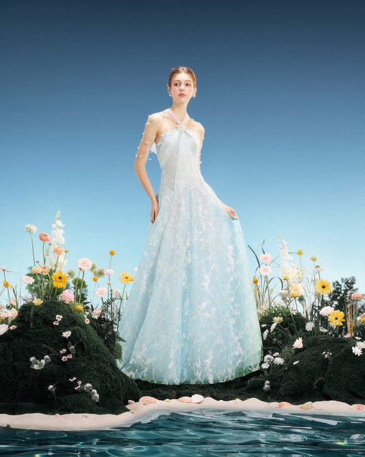 LINH PHUNG Elegant Fairycore Blue Cordelia Maxi Dress