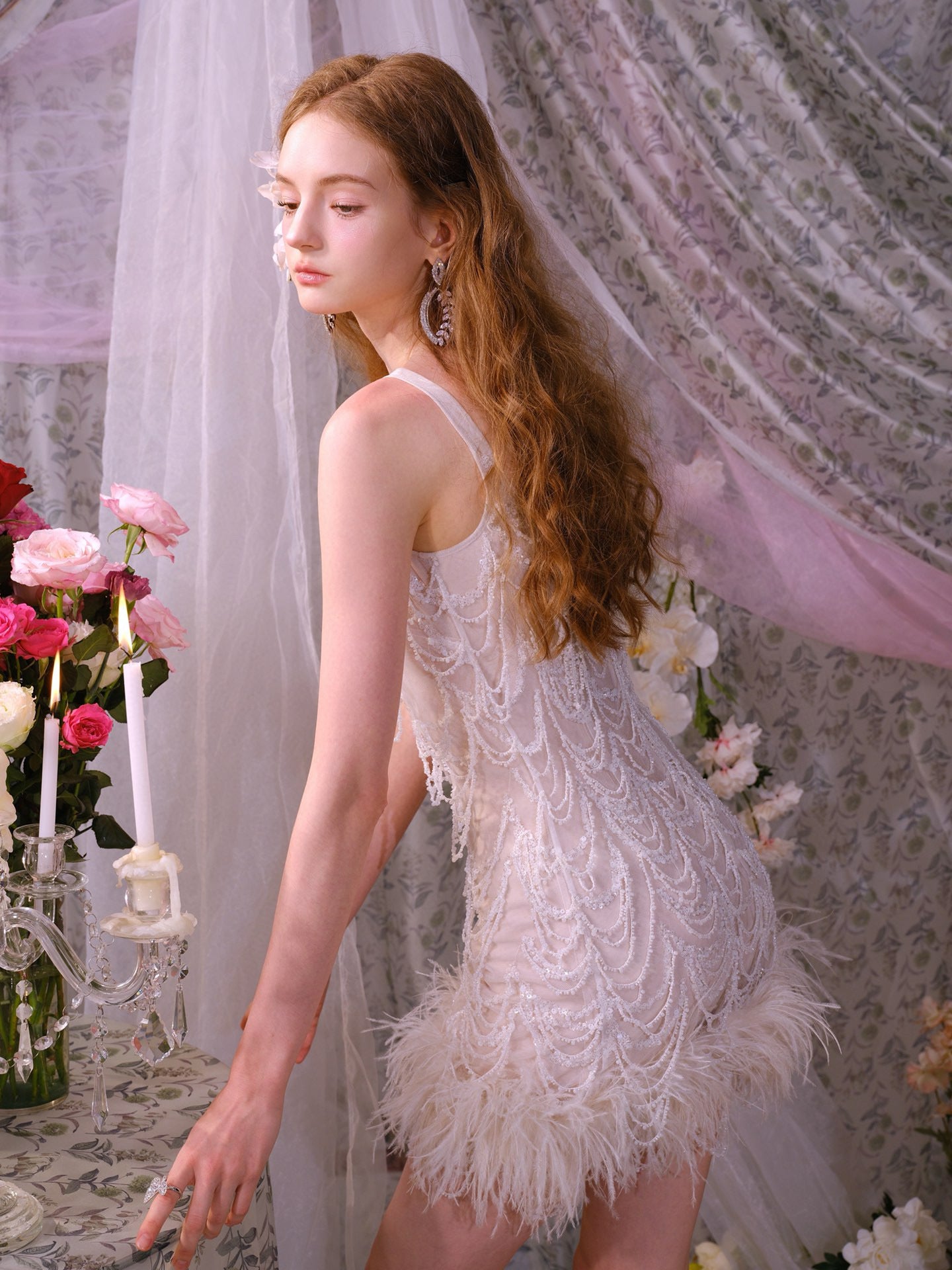WARDROBE BY CHEN White Feather Party Mini Dress