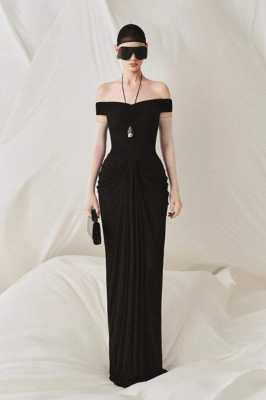CICI Black Elegant Vacation Noctira Off-shoulder Maxi Dress