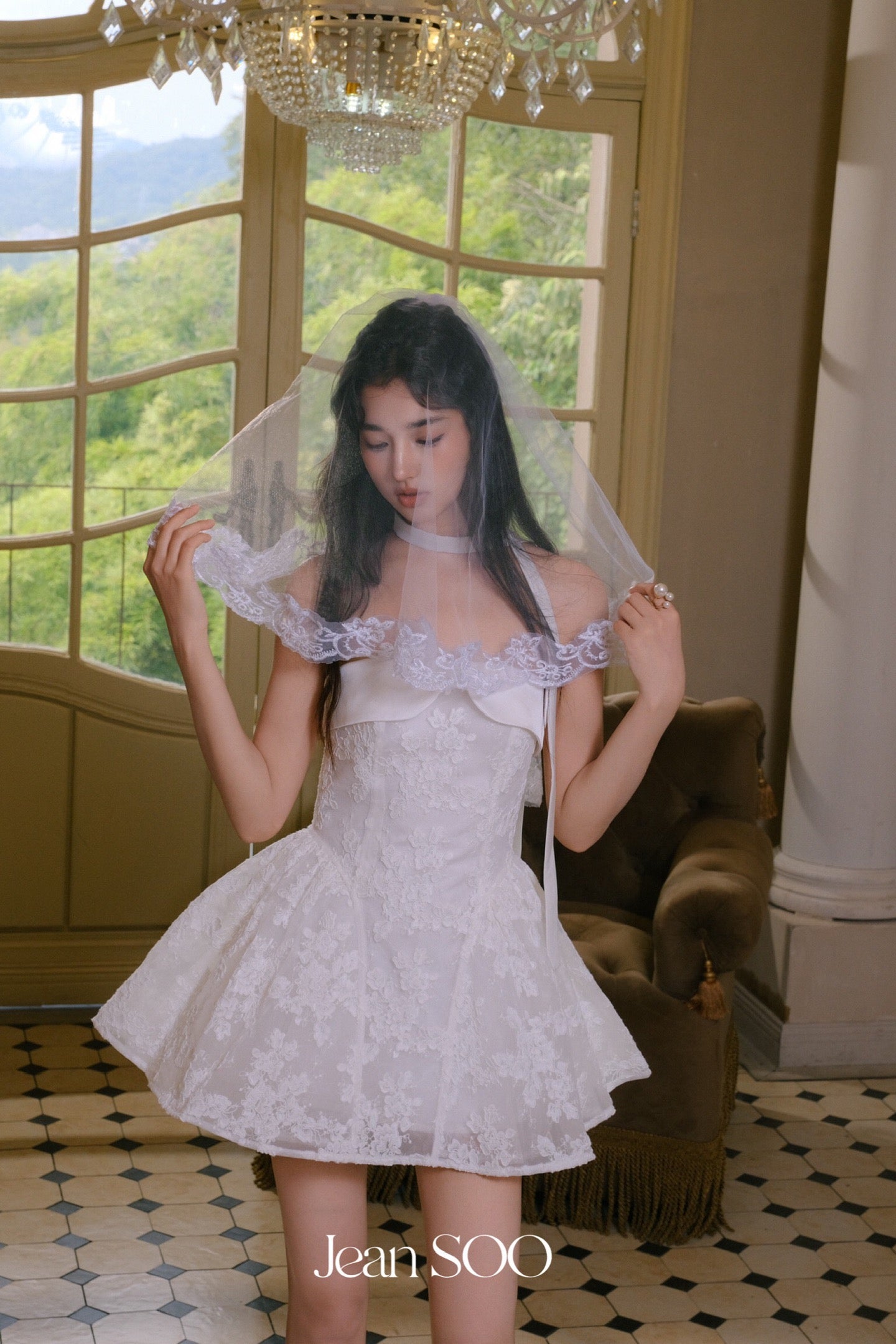 JEAN SOO White Lace Mini Dress