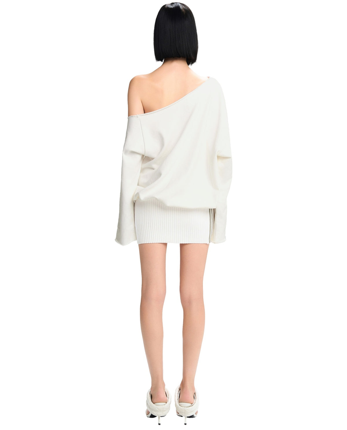 White Off-Shoulder Cat-Print Oversized Ling Mnii Dress