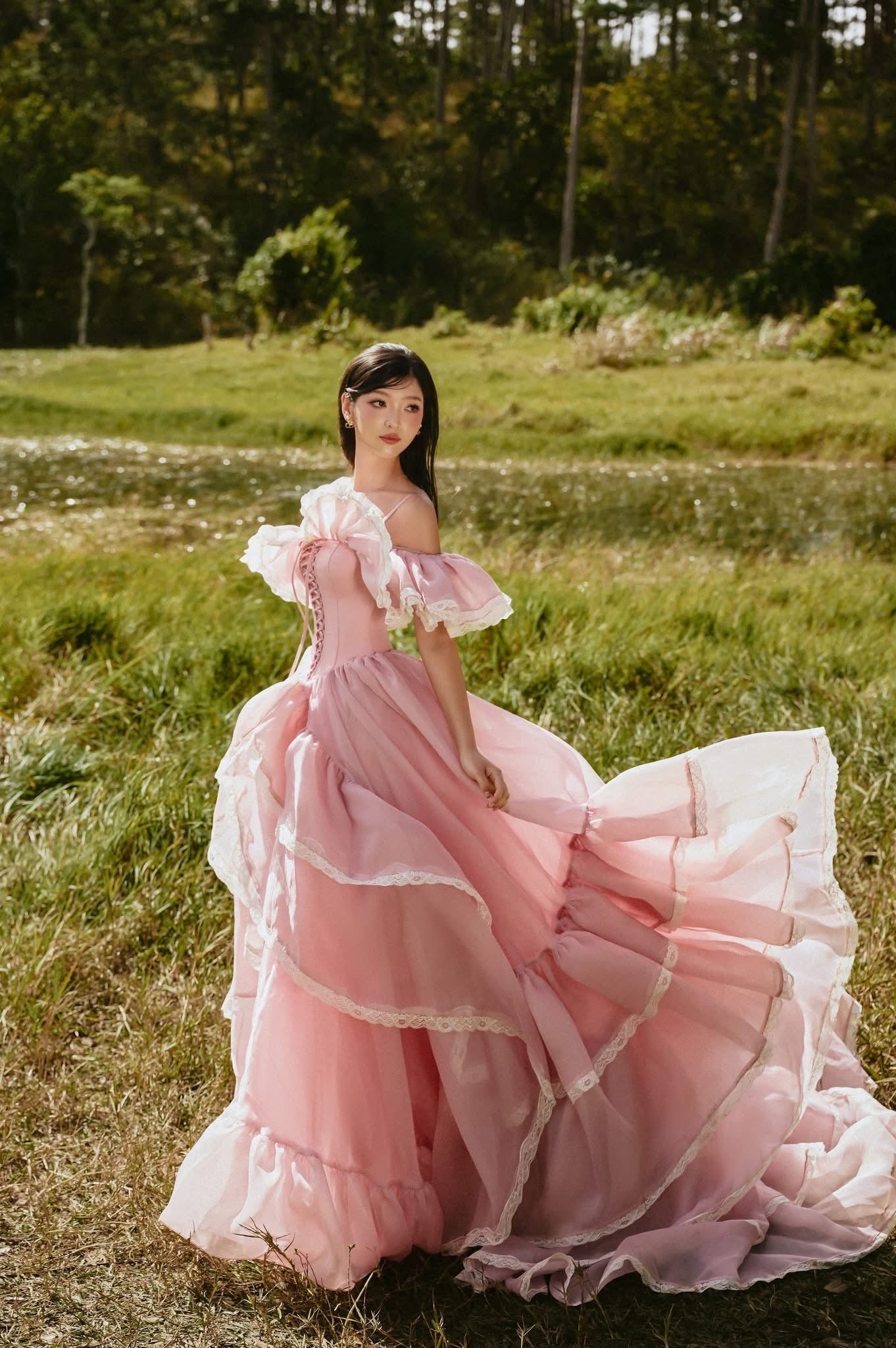 SISSY NATION Sweet Elegant Fairycore Pink Charlotte Gown Maxi Dress