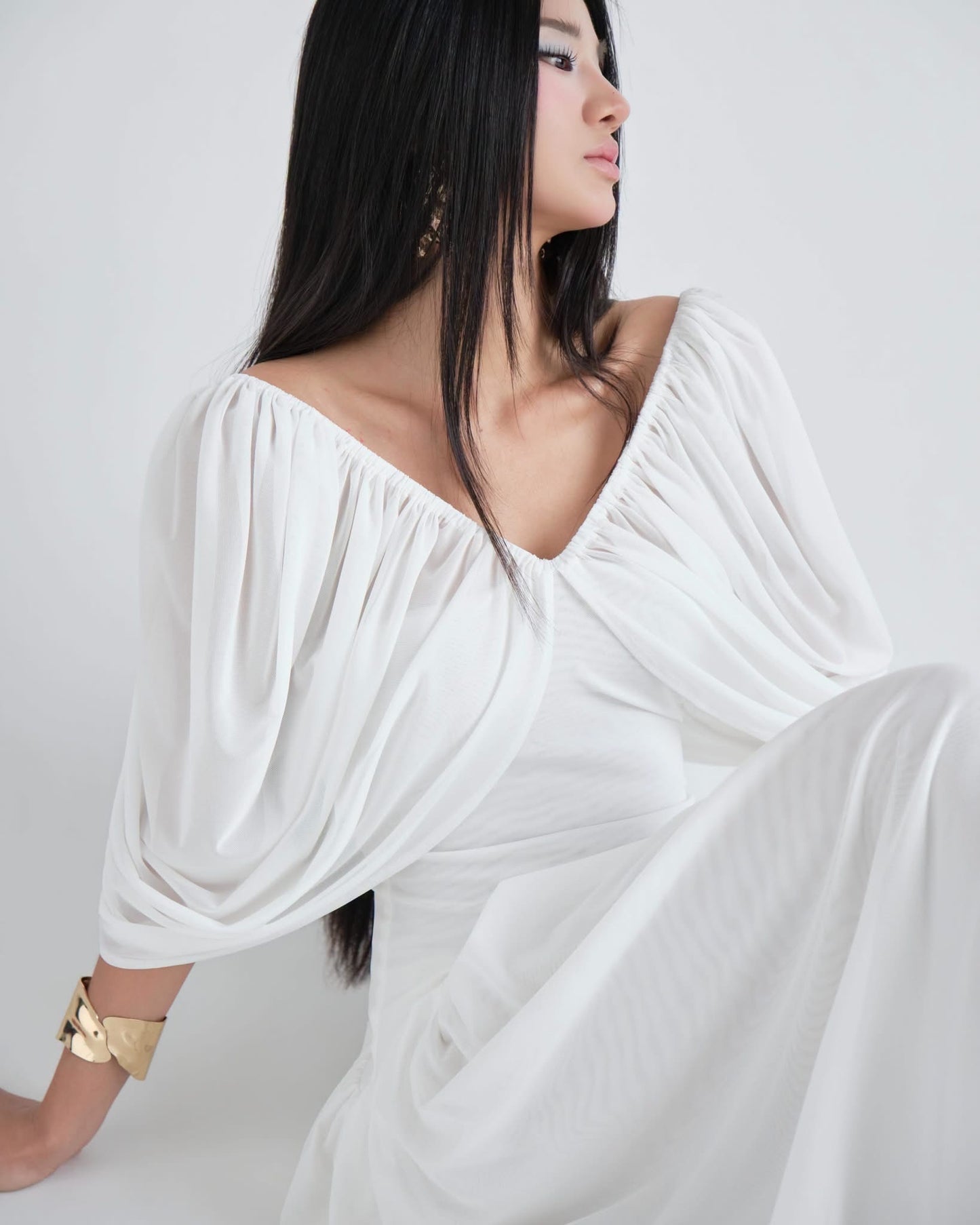 DELICIAE White Knit Orchid Maxi Dress