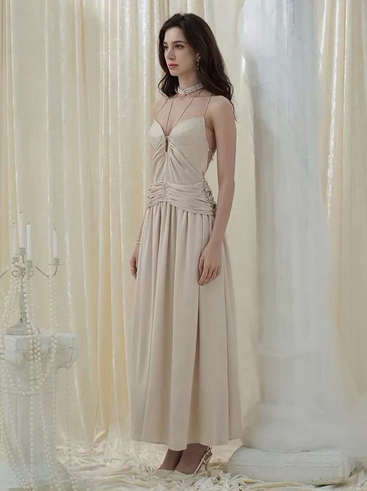 CROWCREW Elegant Vacation Champagne Maxi Dress