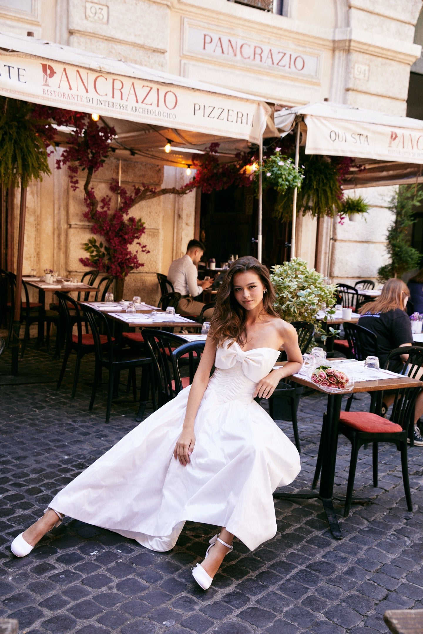 MINPURA Roman Bow Satin Midi Dress