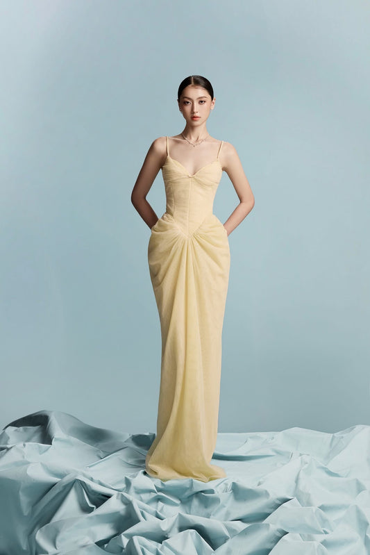 BYDI Elegant Minimalist Yellow Casa Maxi Dress