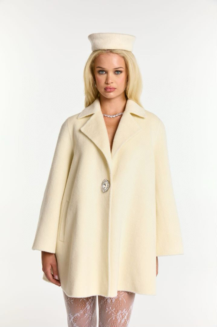 Nana Jacqueline White Silhouette Reversible Tweed Coat