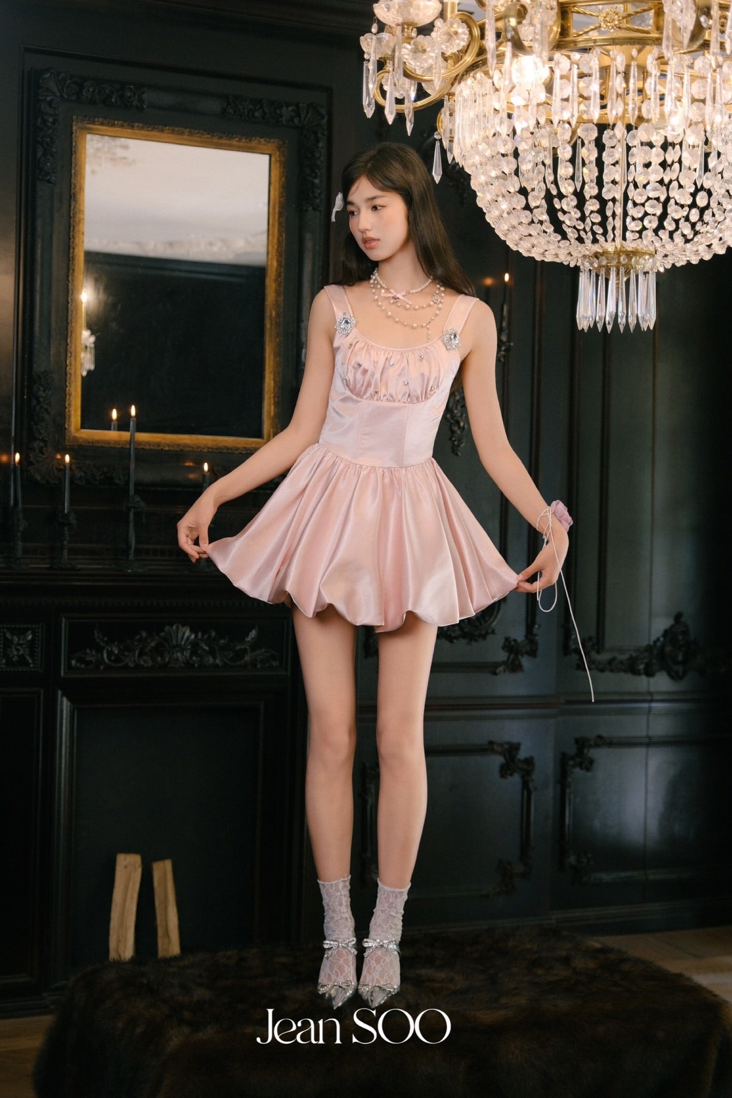 JEAN SOO Sweet Vacation Pink Satin Mini Dress
