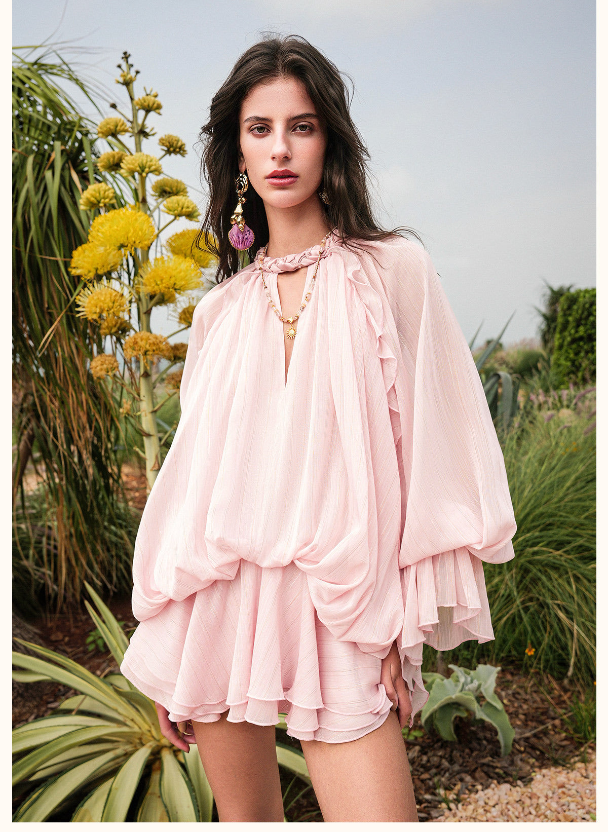 SHEERLUCK Vacation Fairycore Nude Murano Mini Dress