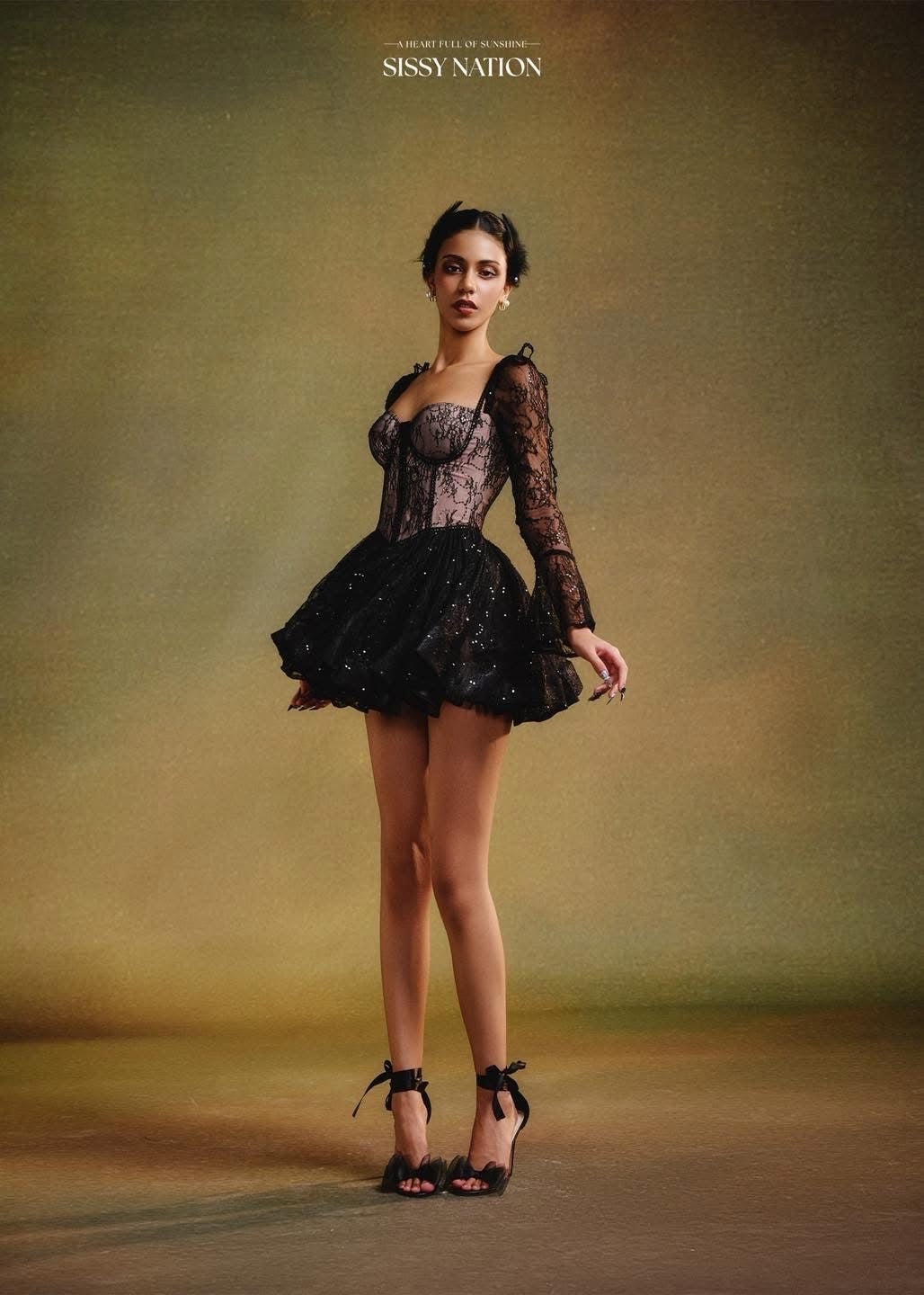 Sissy Nation Black Lace Clover Corset Mini Dress