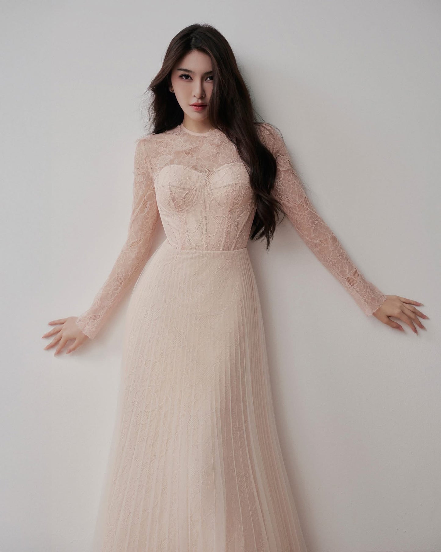 LOVELYN Nude Elegant Fairycore Opaline Maxi Dress