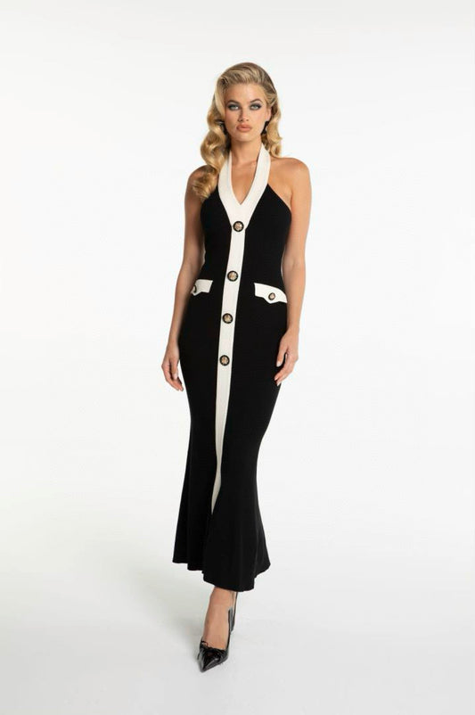 Nana Jacqueline Black Colour Block Hanging Knit Maxi Dress