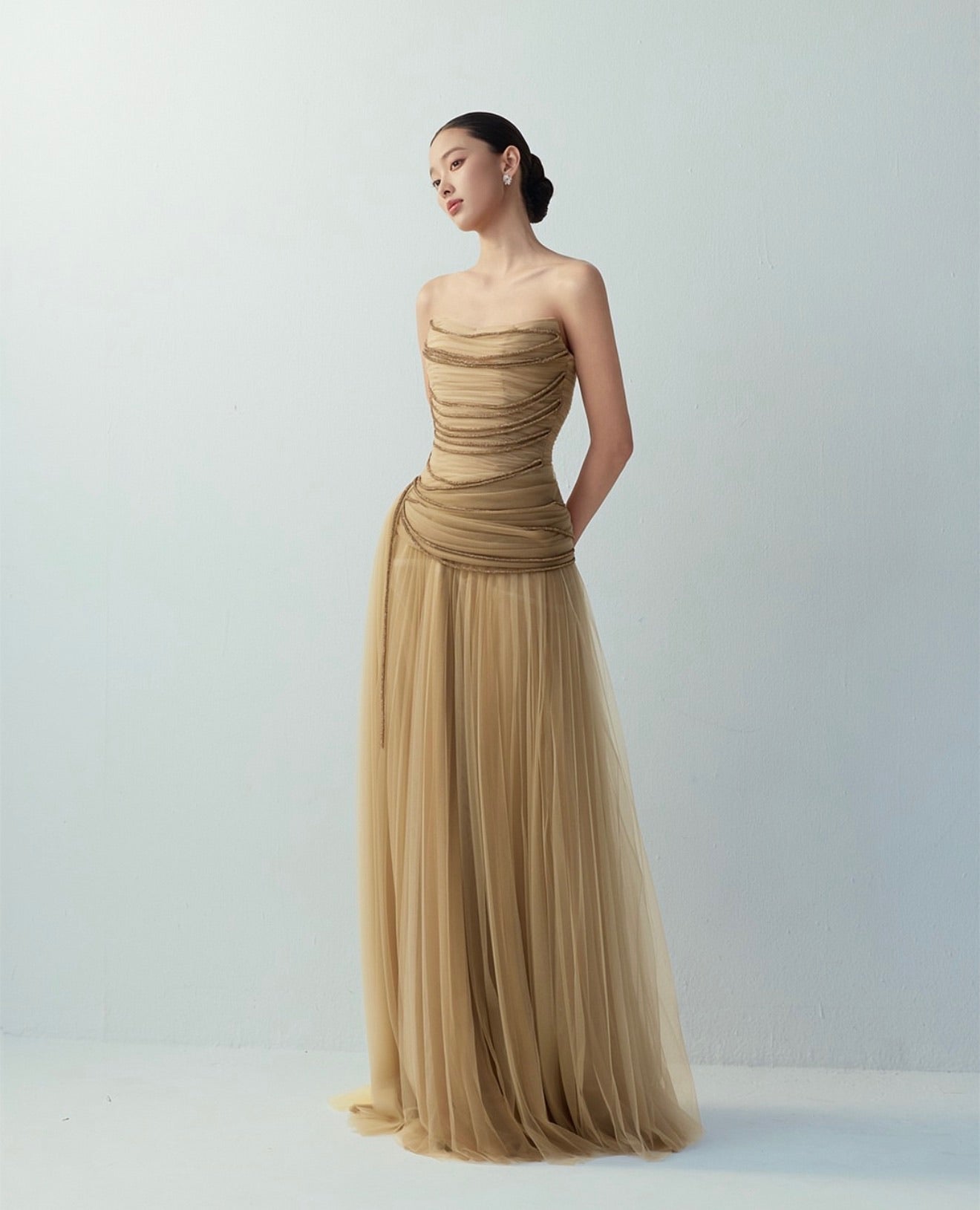 BYDI Elegant Vacation Brown Yellow Dara Wireless Maxi Dress