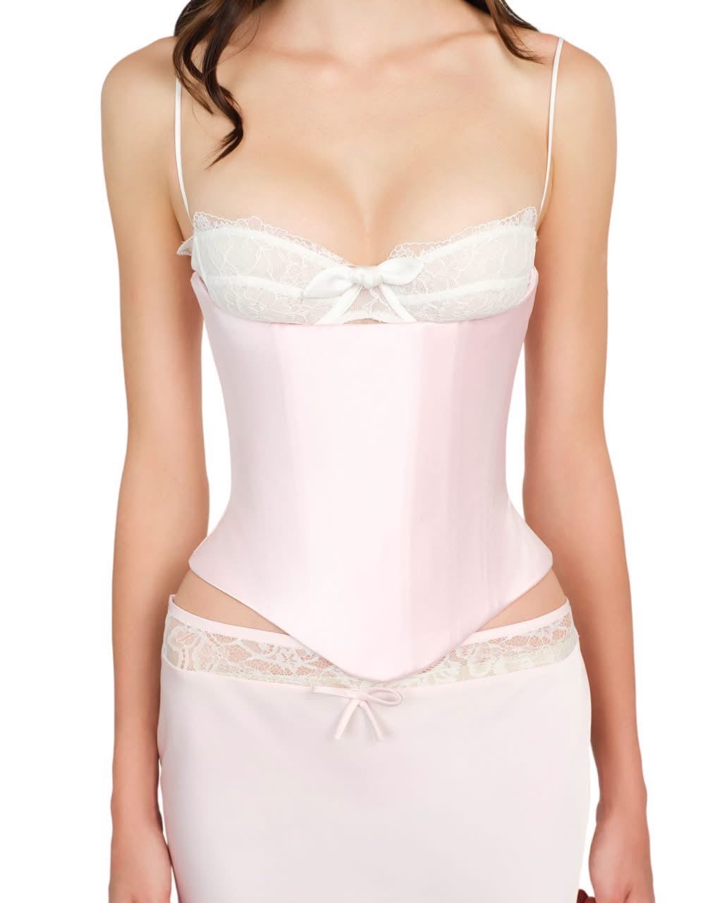 Pink Lace Corset Vanis Top & Satin Pencil Haley Skirt