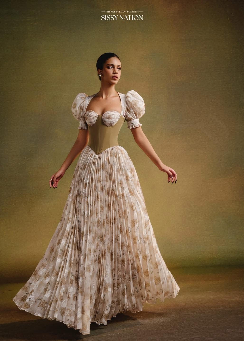 SISSY NATION Floral Forbidden Corset Pleated Maxi Dress