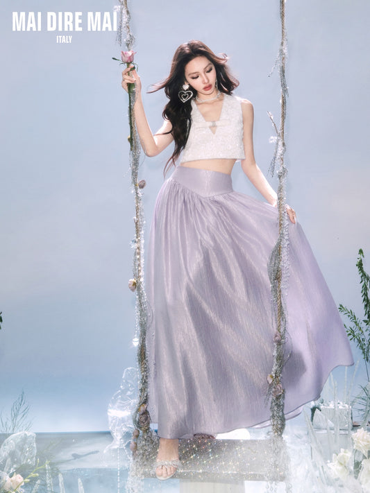 MAI DIRE MAI White Vacation Shining Top & Purple Skirt
