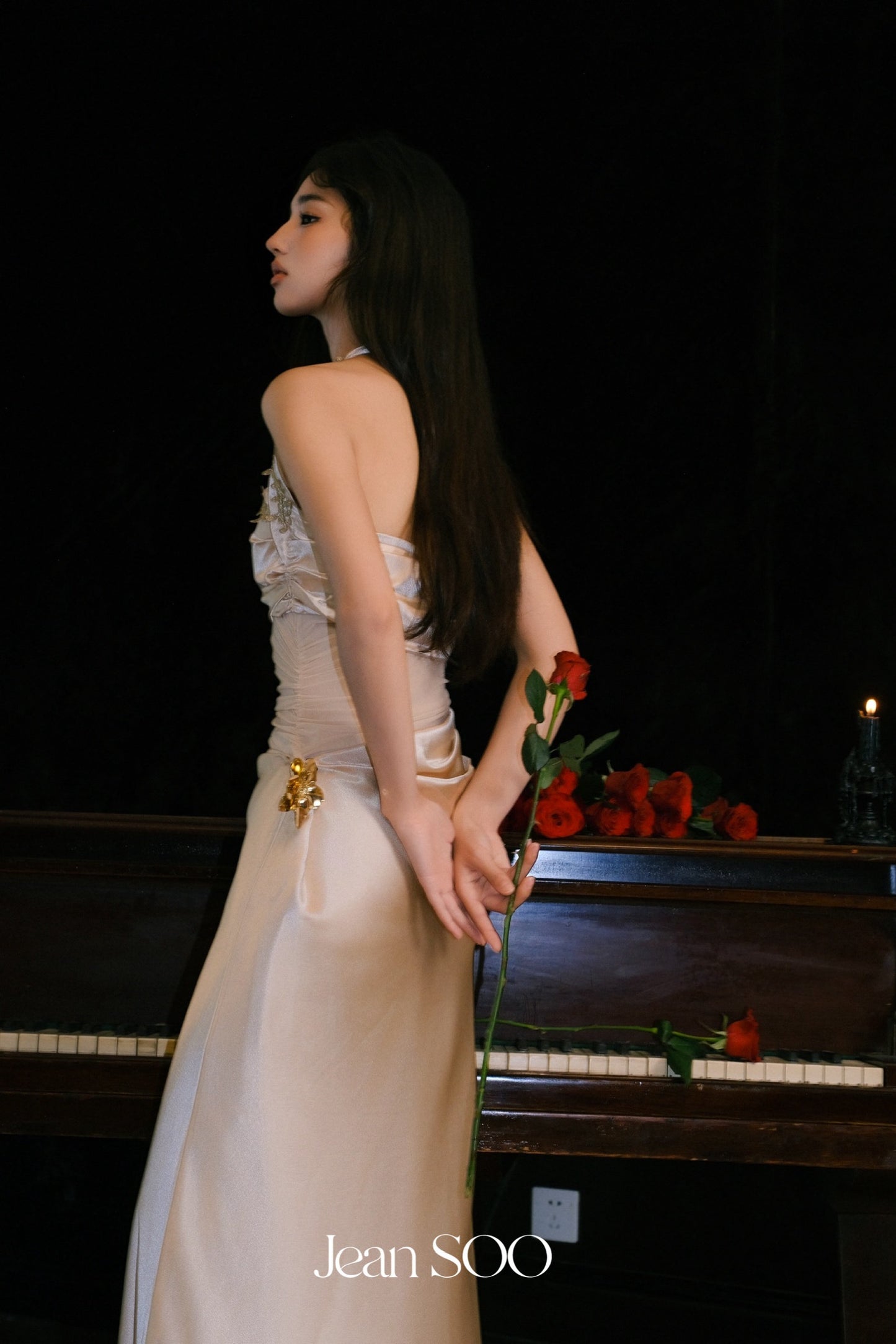 JEAN SOO Gold Elegant Maxi Dress