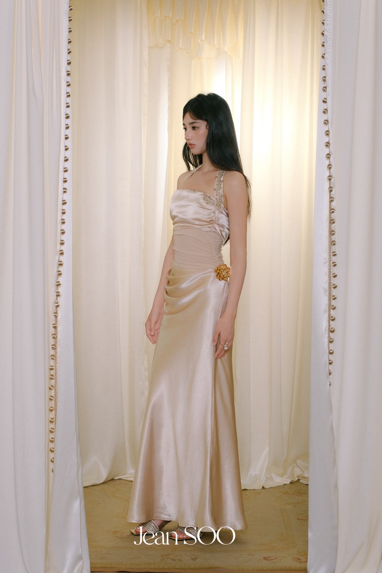JEAN SOO Gold Elegant Maxi Dress