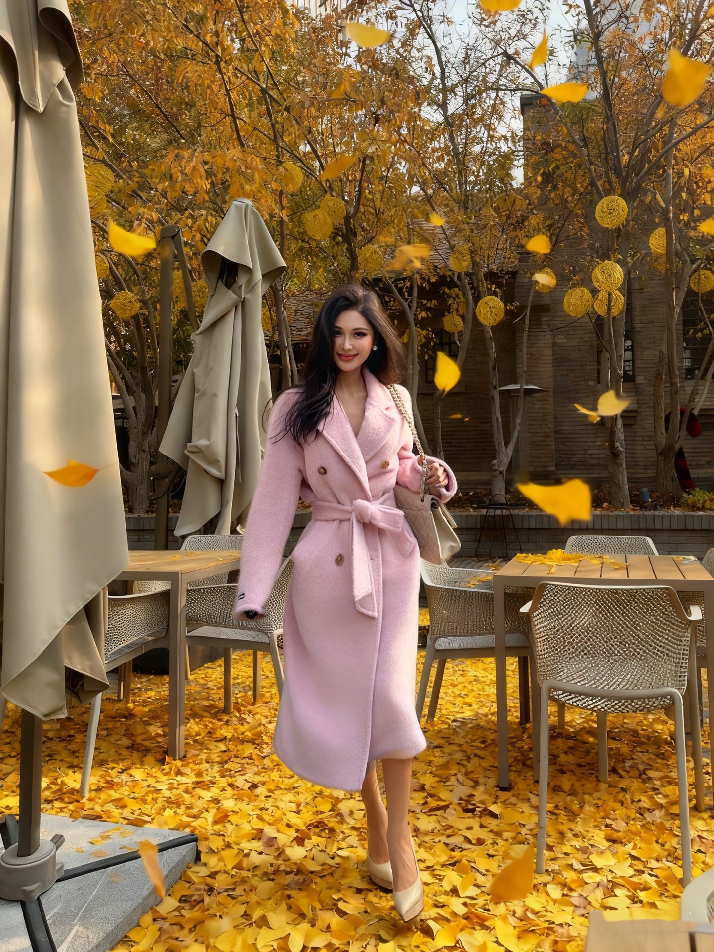 Maison Wester Pink Buttoned Double-breasted Tweed Coat