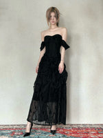Black Strapless Off-Shoulder Layered Ruffle Sheer Maxi Dress