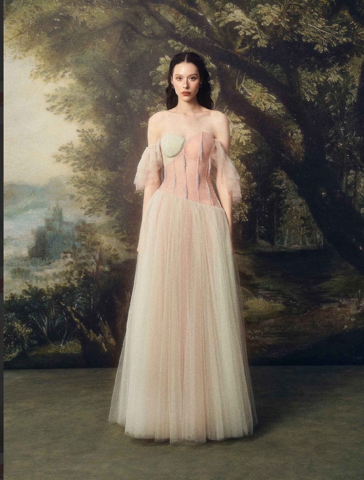 LINHPHUNG Pink Green Gauze Verdara Maxi Dress