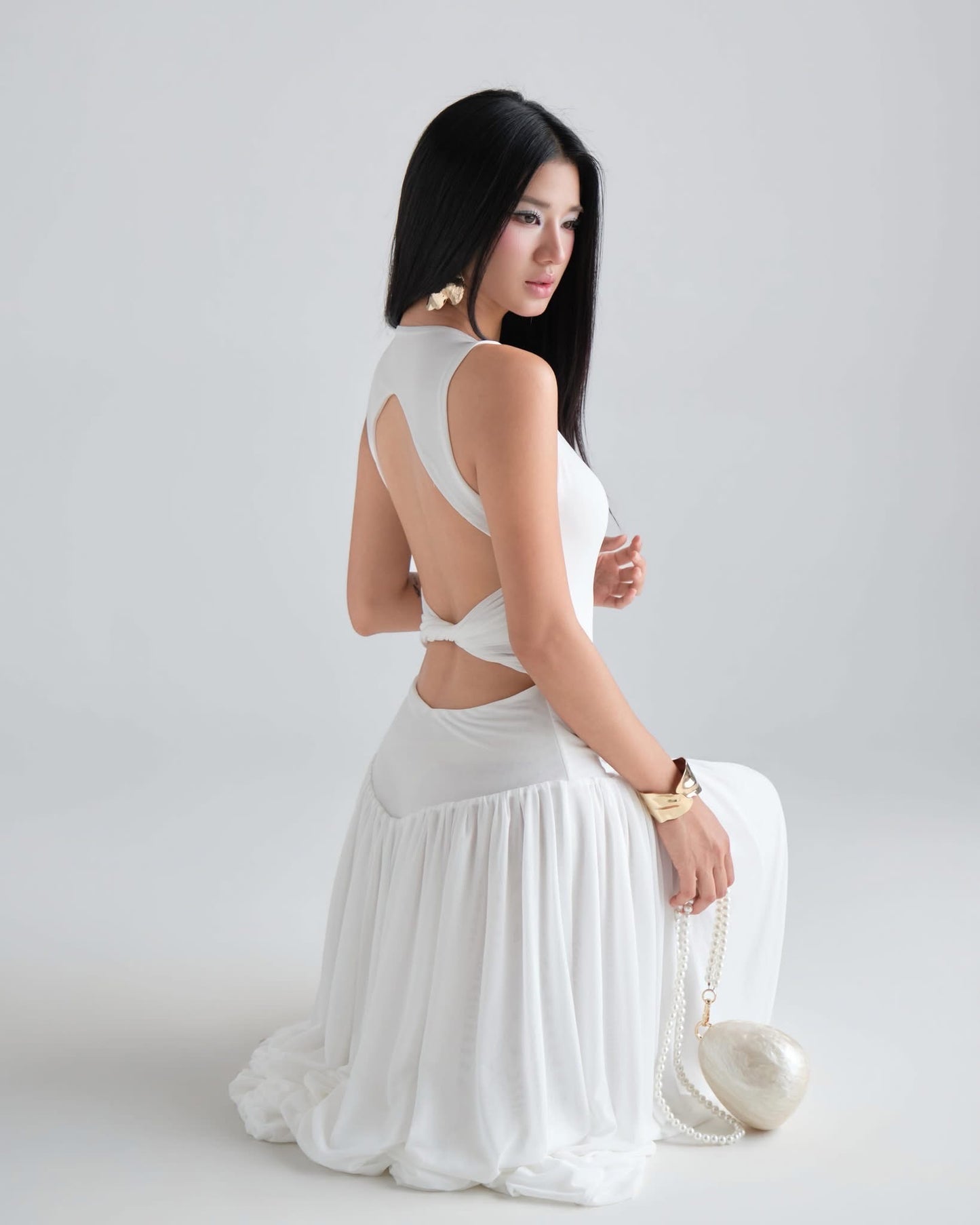 DELICIAE White Knit Mallow Maxi Dress