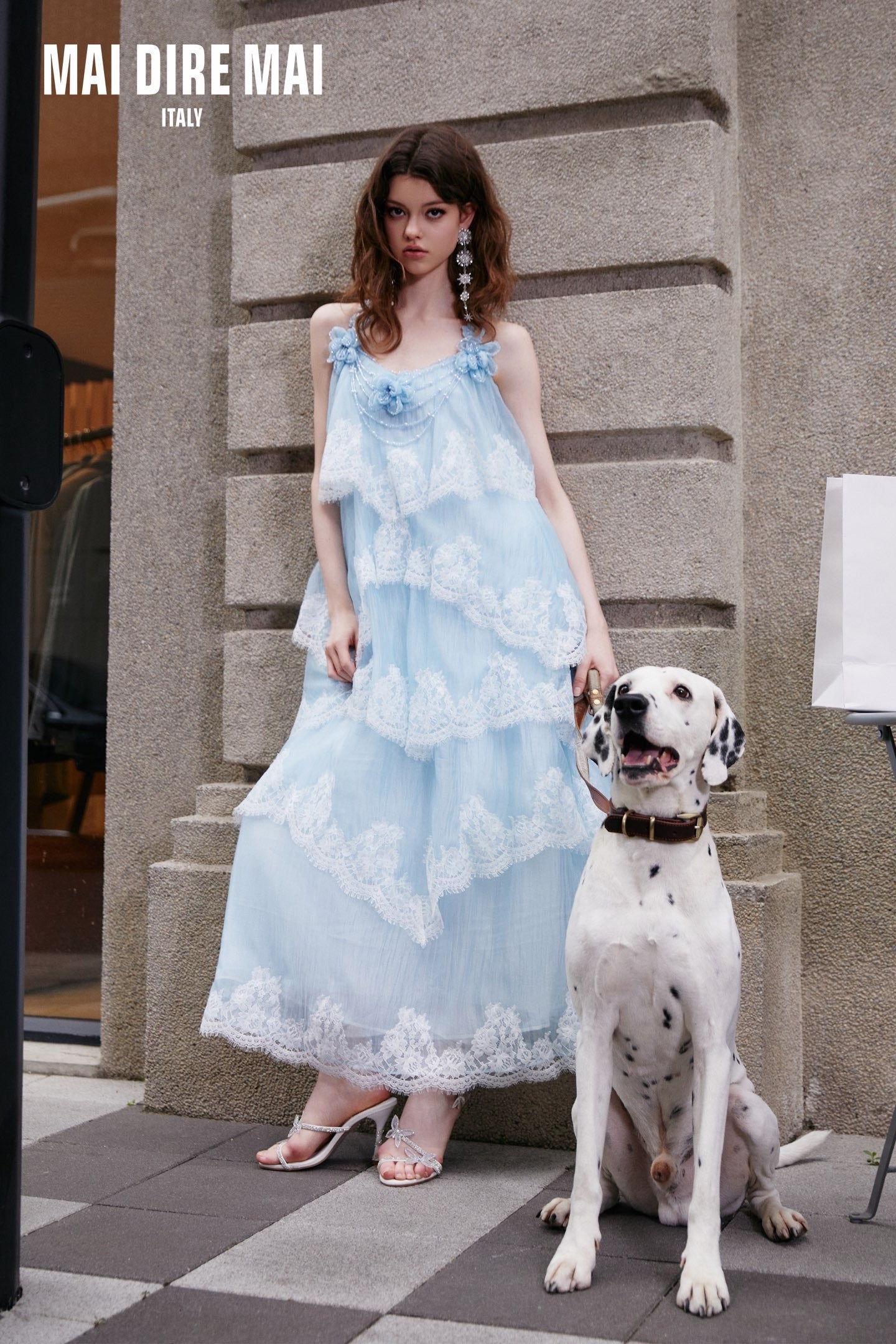 MAI DIRE MAI Elegant Vacation Blue Lace Floral Maxi Dress
