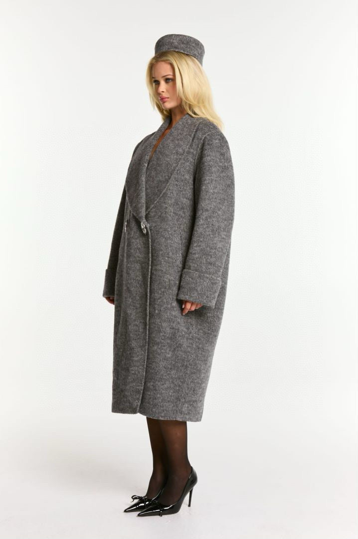 Nana Jacqueline Black White Pink Grey Purple Cocoon Diamond Embellished Reversible Tweed Coat