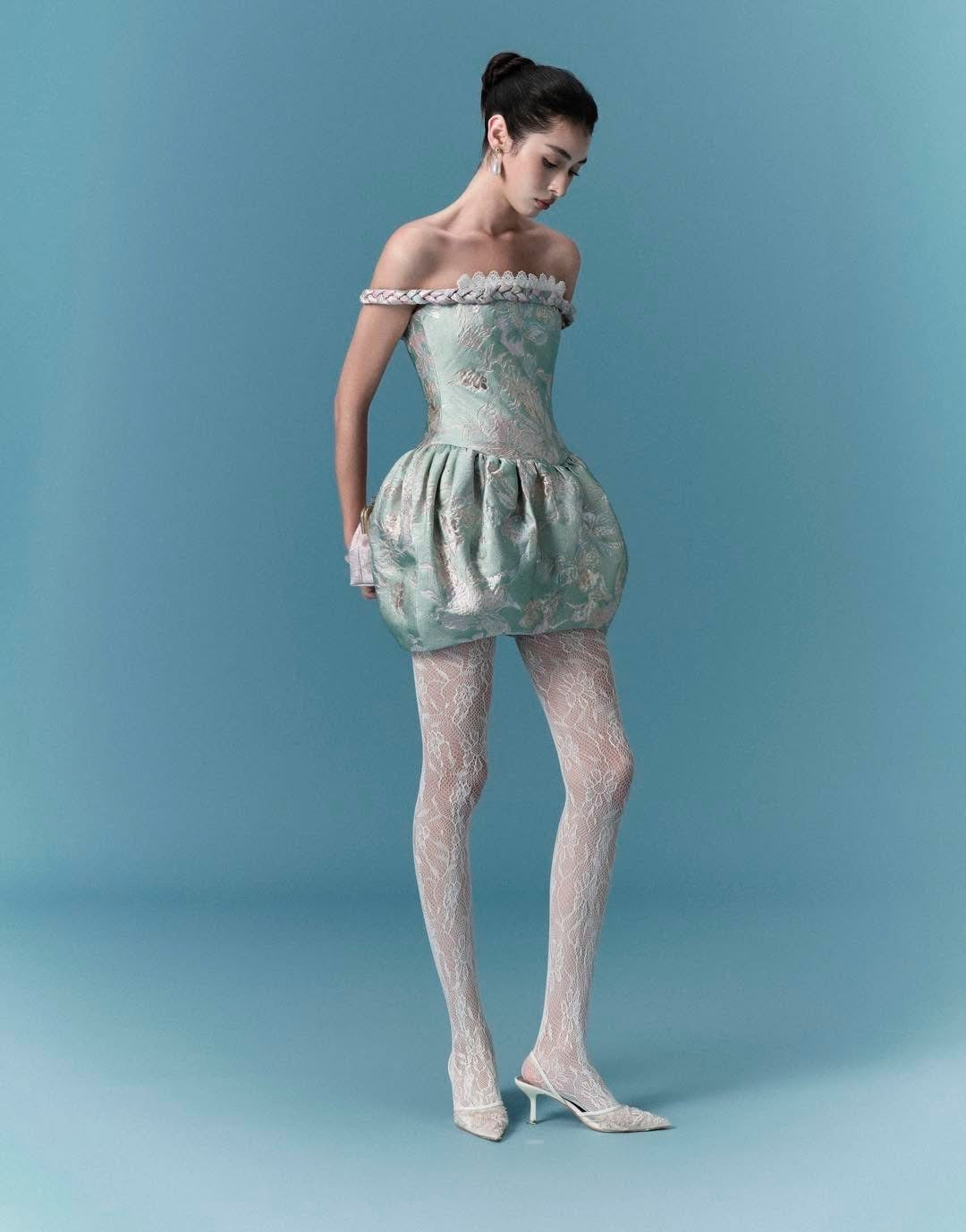 OIA STUDIOS Green Floral Elegant Lulia Mini Dress