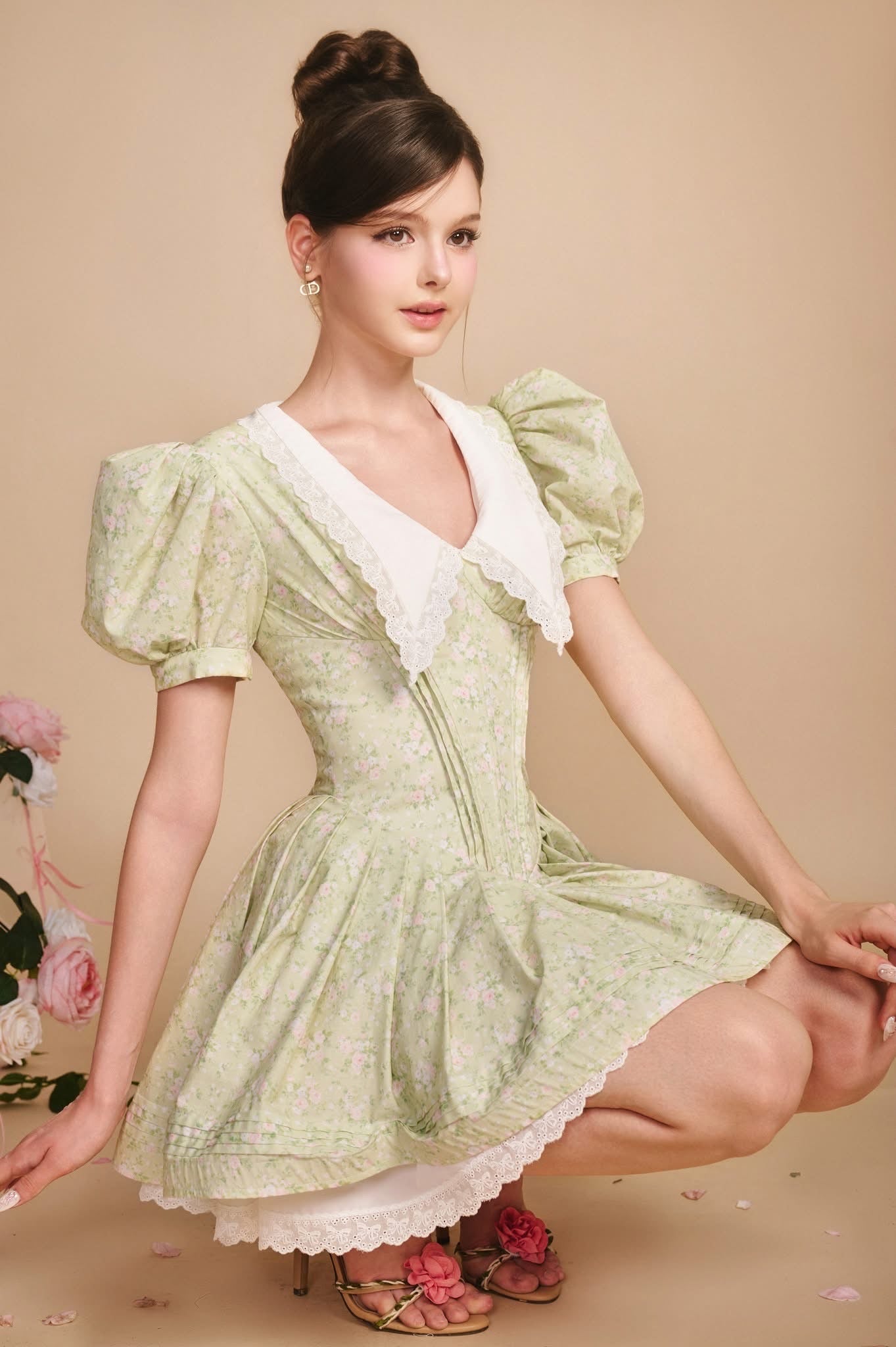 SISSY NATION Sweet Elegant Fairycore Green Mon Paris Corset Mini Dress