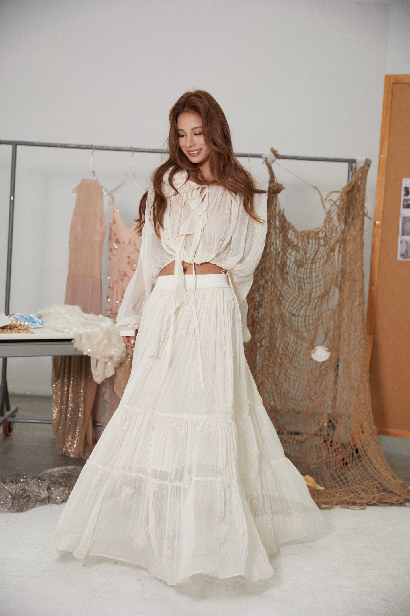 MIN PURA White Vacation Sweet Chinara Maxi Dress Set