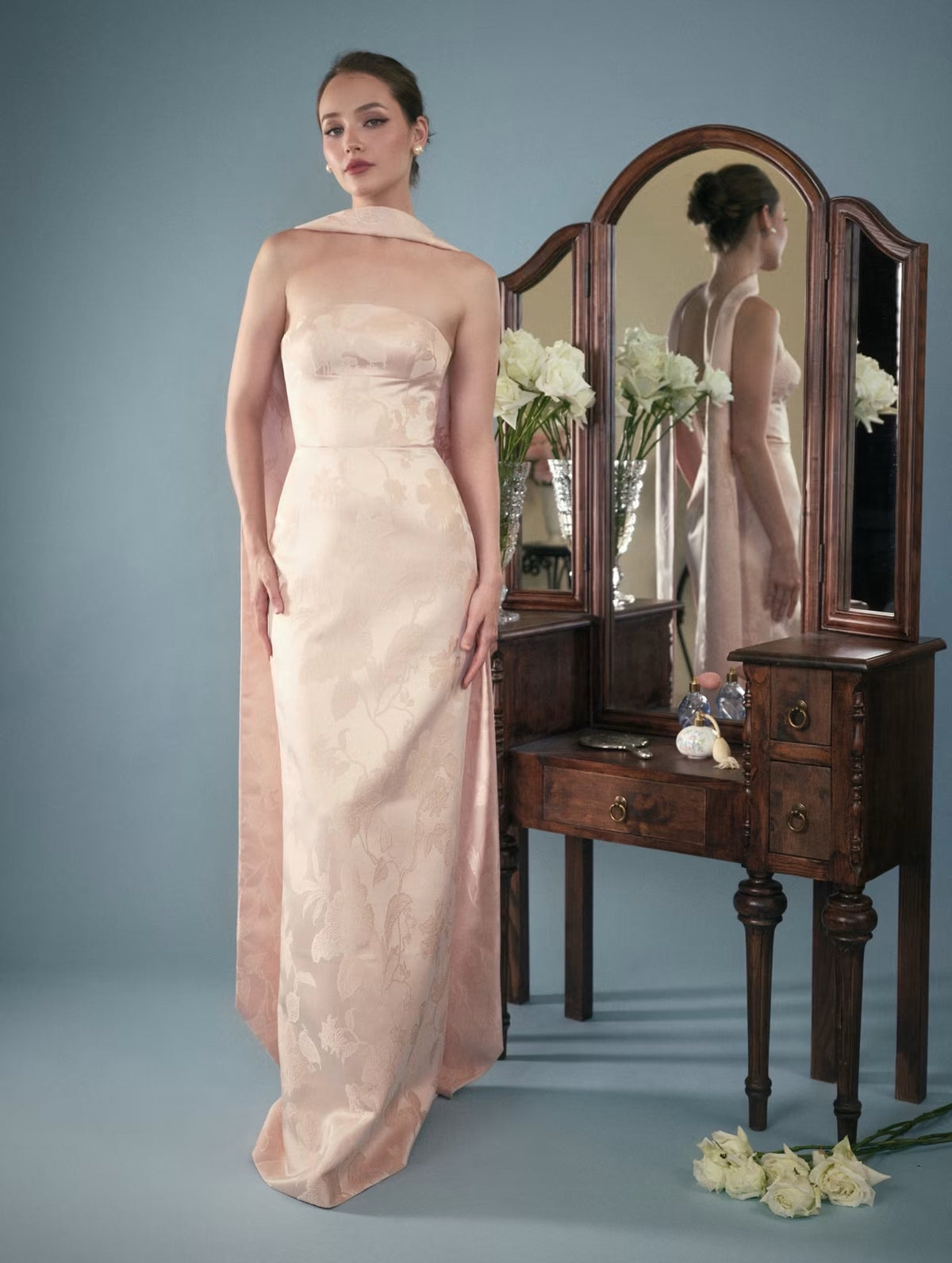 Pink Satin Floral Jadore Maxi Dress