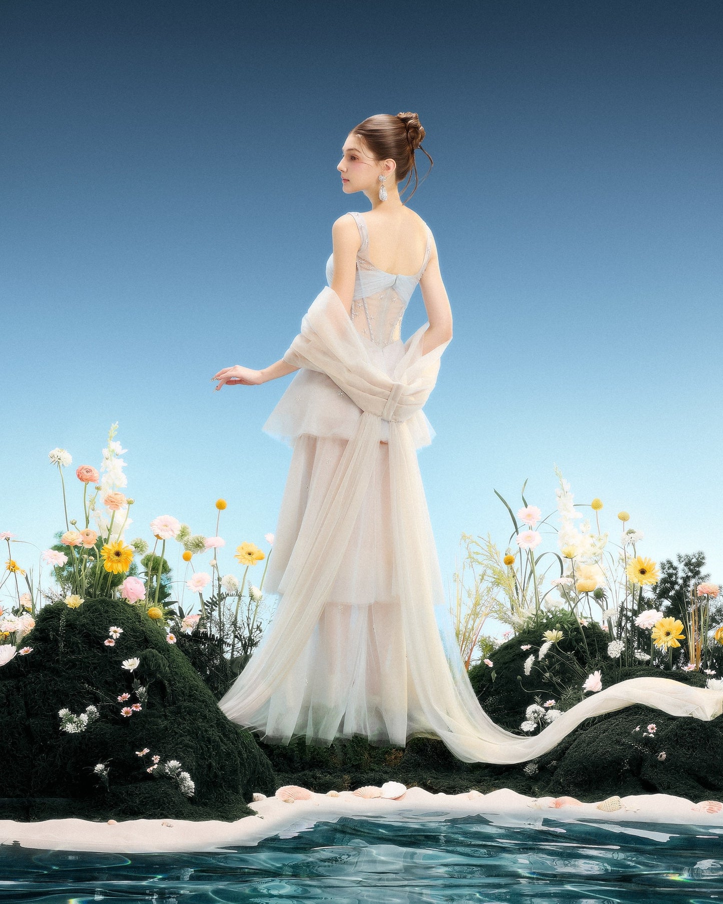 LINH PHUNG Elegant Fairycore Blue Meredith Maxi Dress