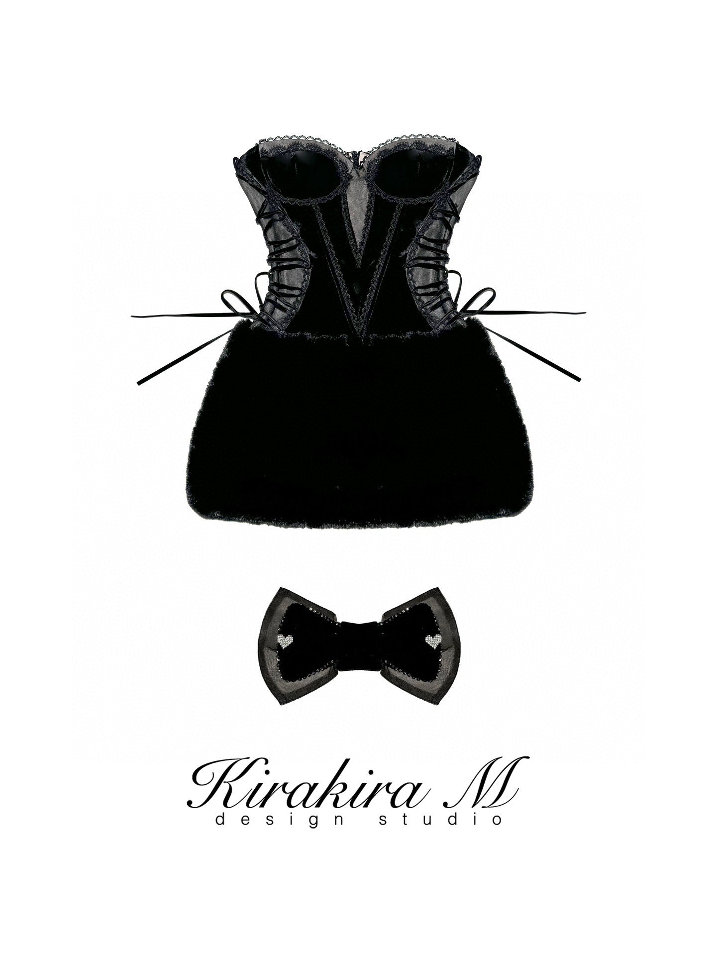 KIRAKIRA M Black Velvet Mini Dress (Free Bow Hairpin)