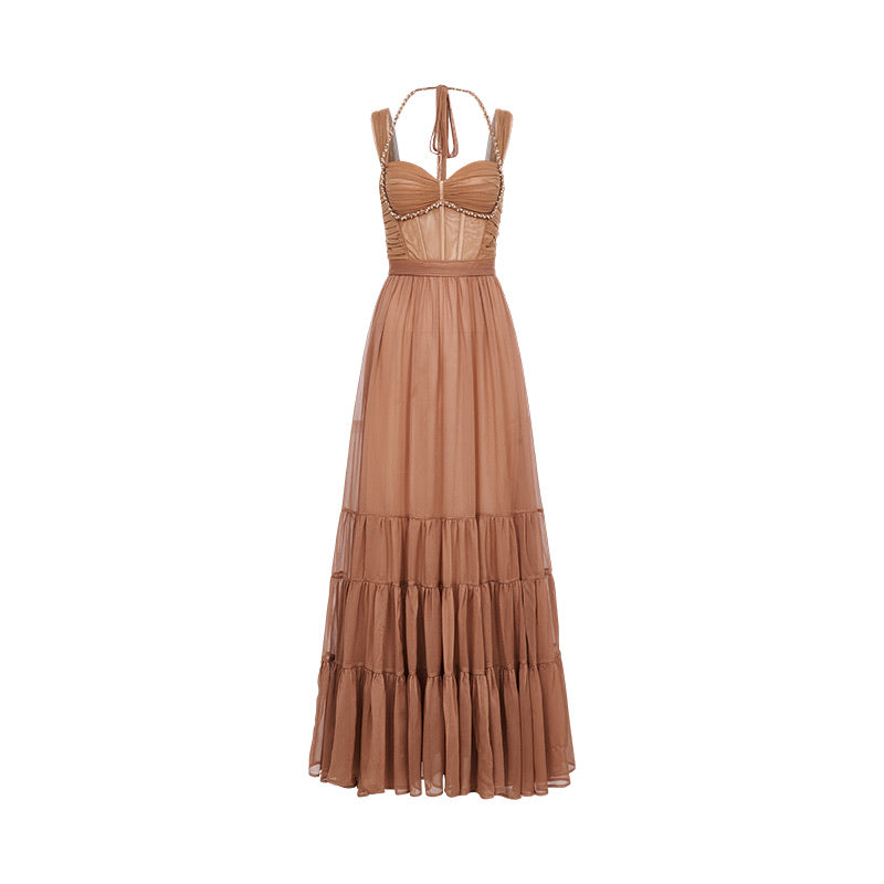 SHEERLUCK Brown Maxi Dress