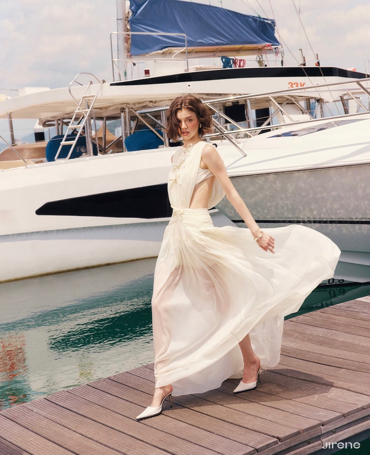 White Bow Alba Flowing Maxi Dress
