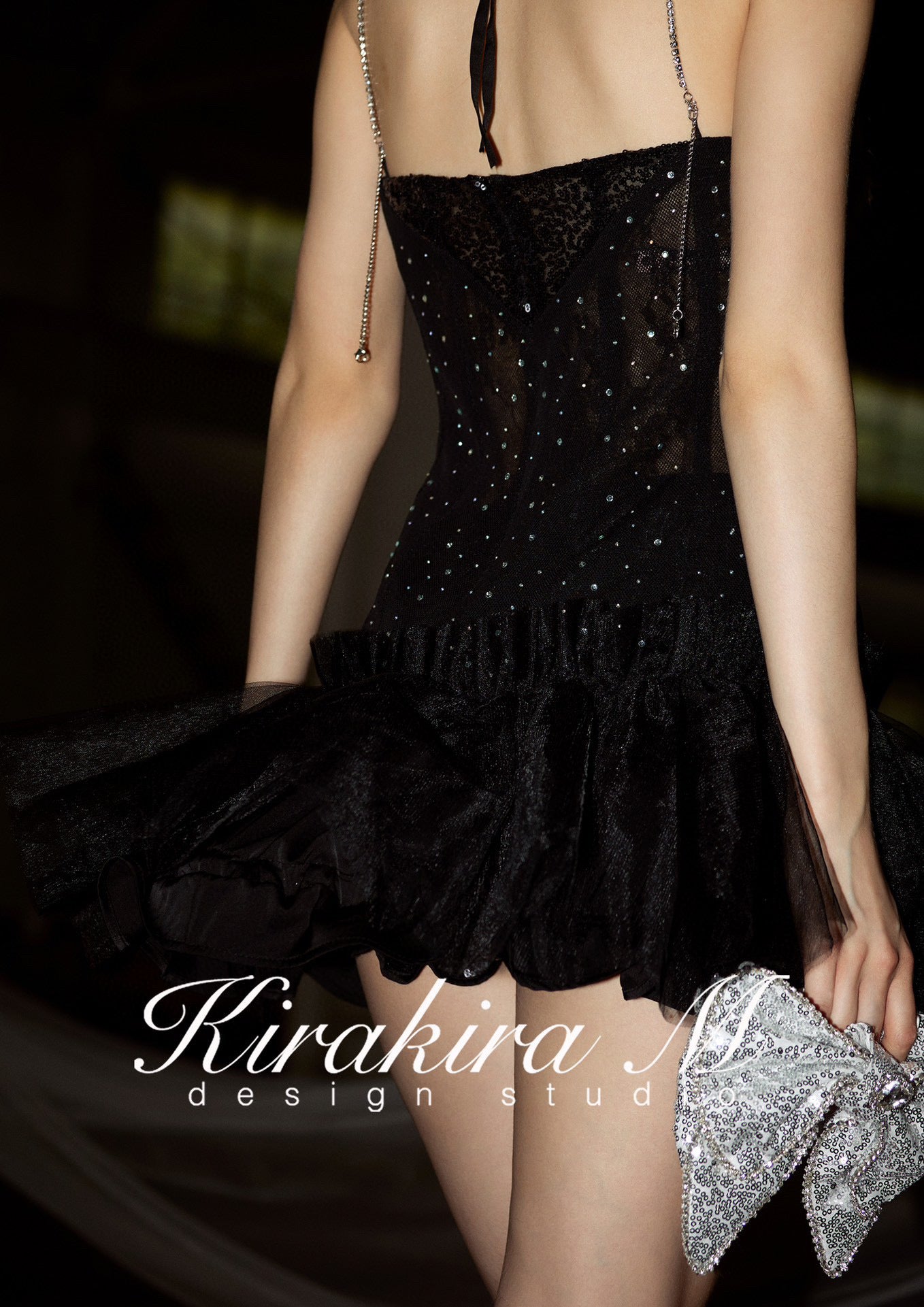 kirakira M Black Shiny Diamonds Full Star Swan mini Dress Pumpkin Pants