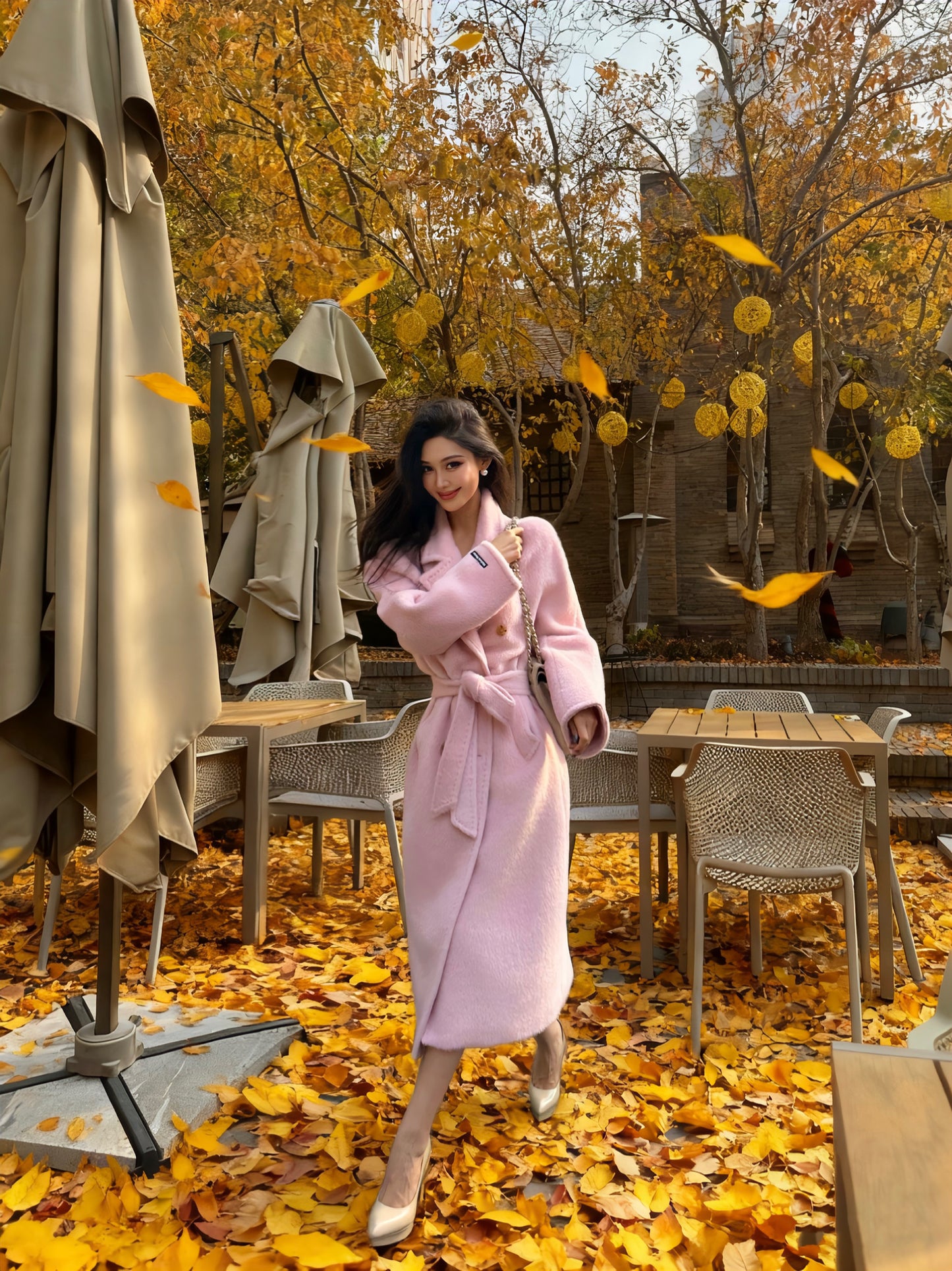 Maison Wester Pink Buttoned Double-breasted Tweed Coat