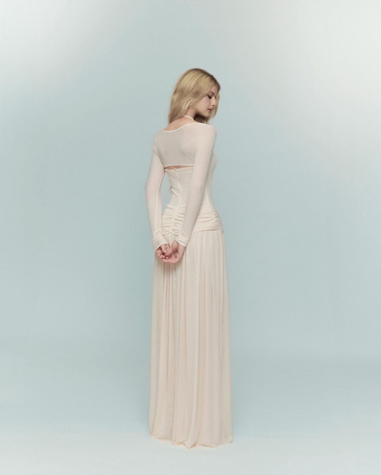DELICIAE Cream Knit Lydia Maxi Dress